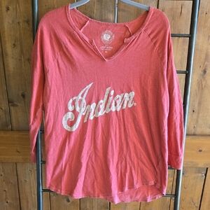 Lucky Brand Indian Motorcycle Red Long Sleeve Tee with White Print